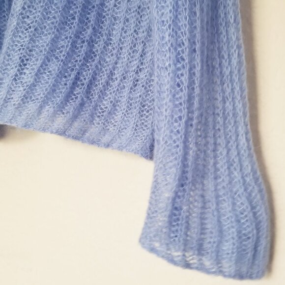 United Colors Of Benetton Sheer Mohair Blend Pullover Sweater L Periwinkle Blue - Picture 9 of 15